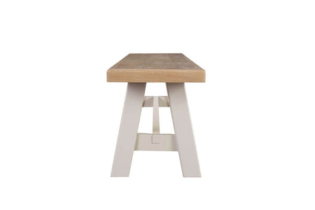 Grey Wooden Fabric Seated Dining Bench Washed Oak Top