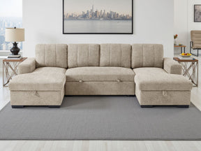 Beige Fabric Large U Shape Corner Chaise Sofa Bed