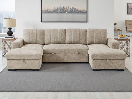 Beige Fabric Large U Shape Corner Chaise Sofa Bed