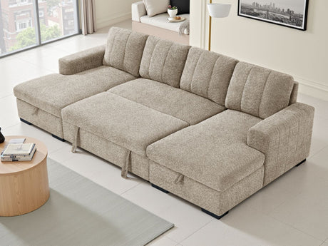 Beige Fabric Large U Shape Corner Chaise Sofa Bed