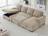 Beige Fabric Large U Shape Corner Chaise Sofa Bed