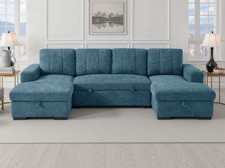 Blue Fabric Large U Shape Corner Sofa Bed with Storage