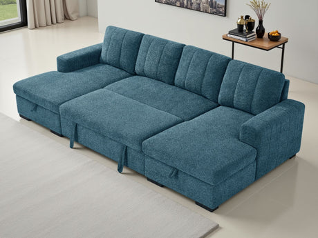 Blue Fabric Large U Shape Corner Sofa Bed with Storage
