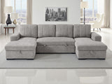 Grey Textured Fabric Large U Shape Corner Sofa Bed