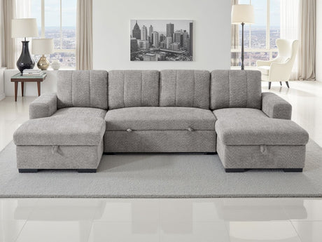 Grey Textured Fabric Large U Shape Corner Sofa Bed