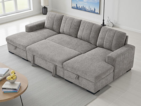 Grey Textured Fabric Large U Shape Corner Sofa Bed