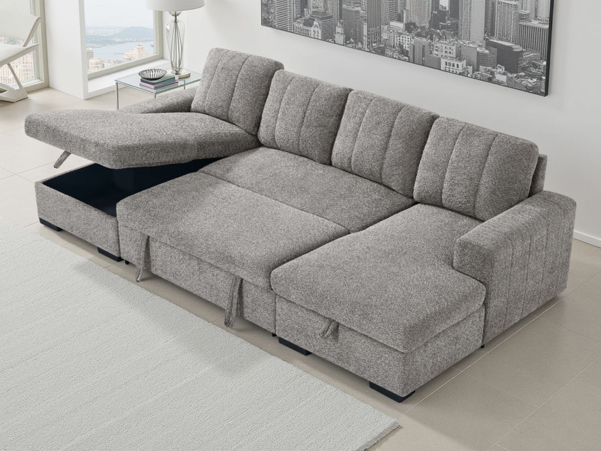 Grey Textured Fabric Large U Shape Corner Sofa Bed