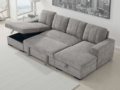 Grey Textured Fabric Large U Shape Corner Sofa Bed