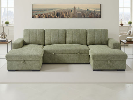 Green Fabric Large U Shape Corner Chaise Sofa Bed