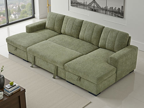 Green Fabric Large U Shape Corner Chaise Sofa Bed