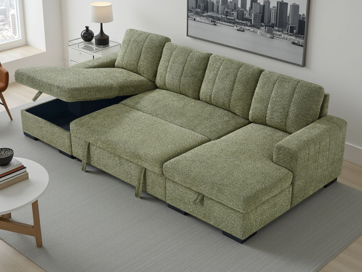Green Fabric Large U Shape Corner Chaise Sofa Bed