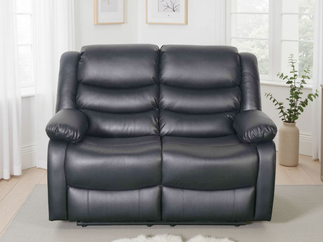 Black Leather Effect 2 Seater Manual Recliner Sofa
