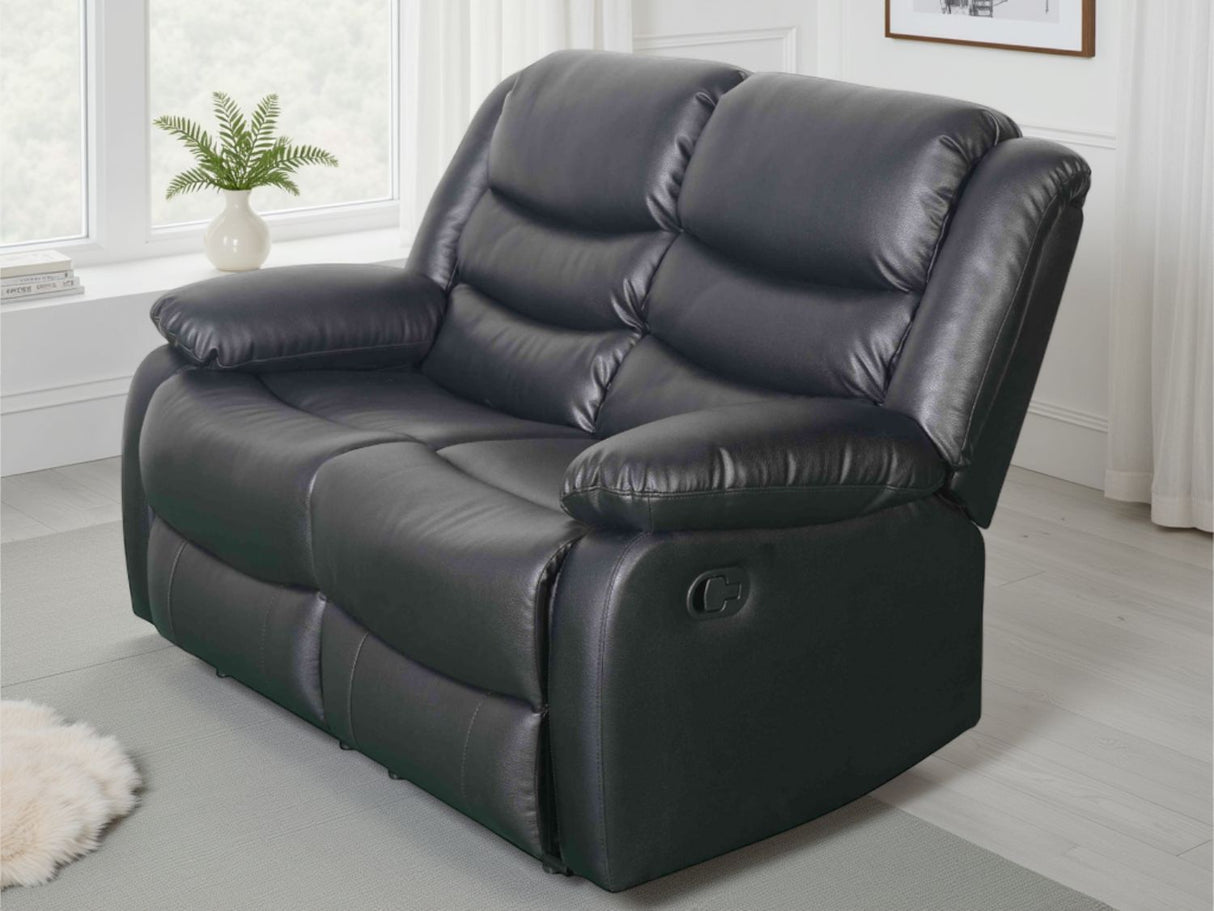 Black Leather Effect 2 Seater Manual Recliner Sofa