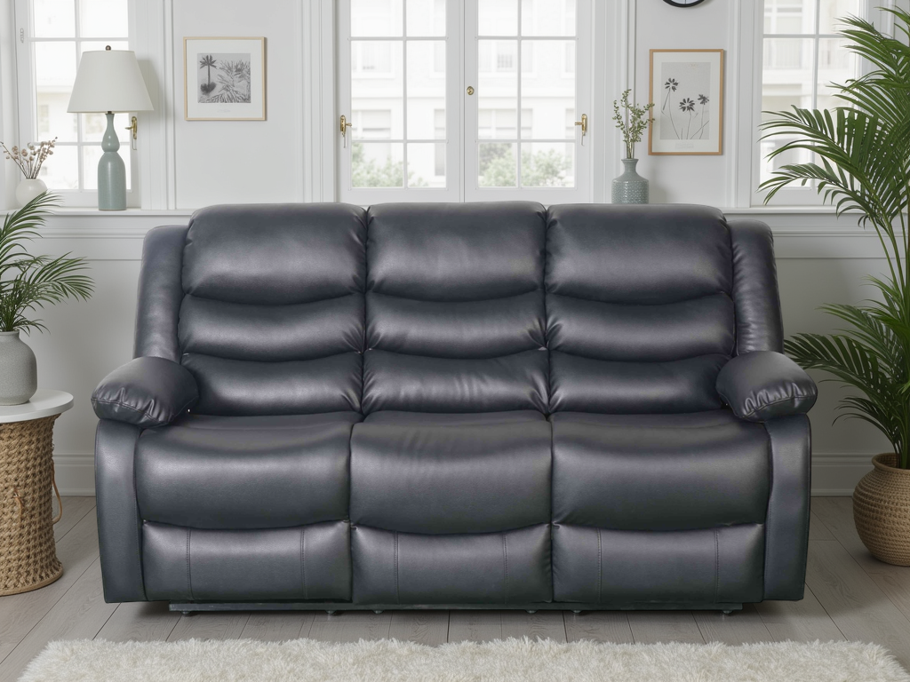 Conrad Manual Recliner Sofa Black 3 Seater - Ready2Go Furniture