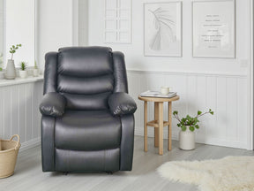 Black Leather Effect Manual Recliner Armchair Padded Amrs