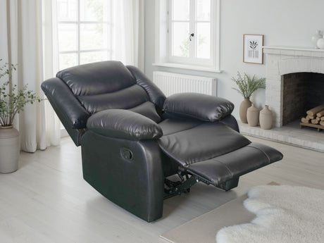 Black Leather Effect Manual Recliner Armchair Padded Amrs