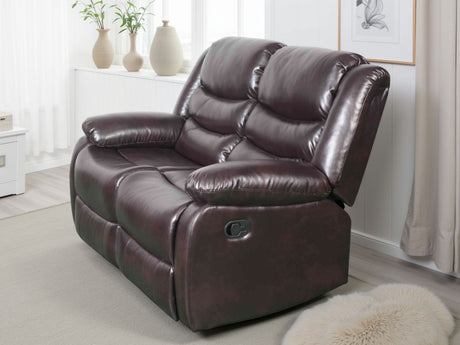 Brown Leather Effect 2 Seater Manual Recliner Sofa