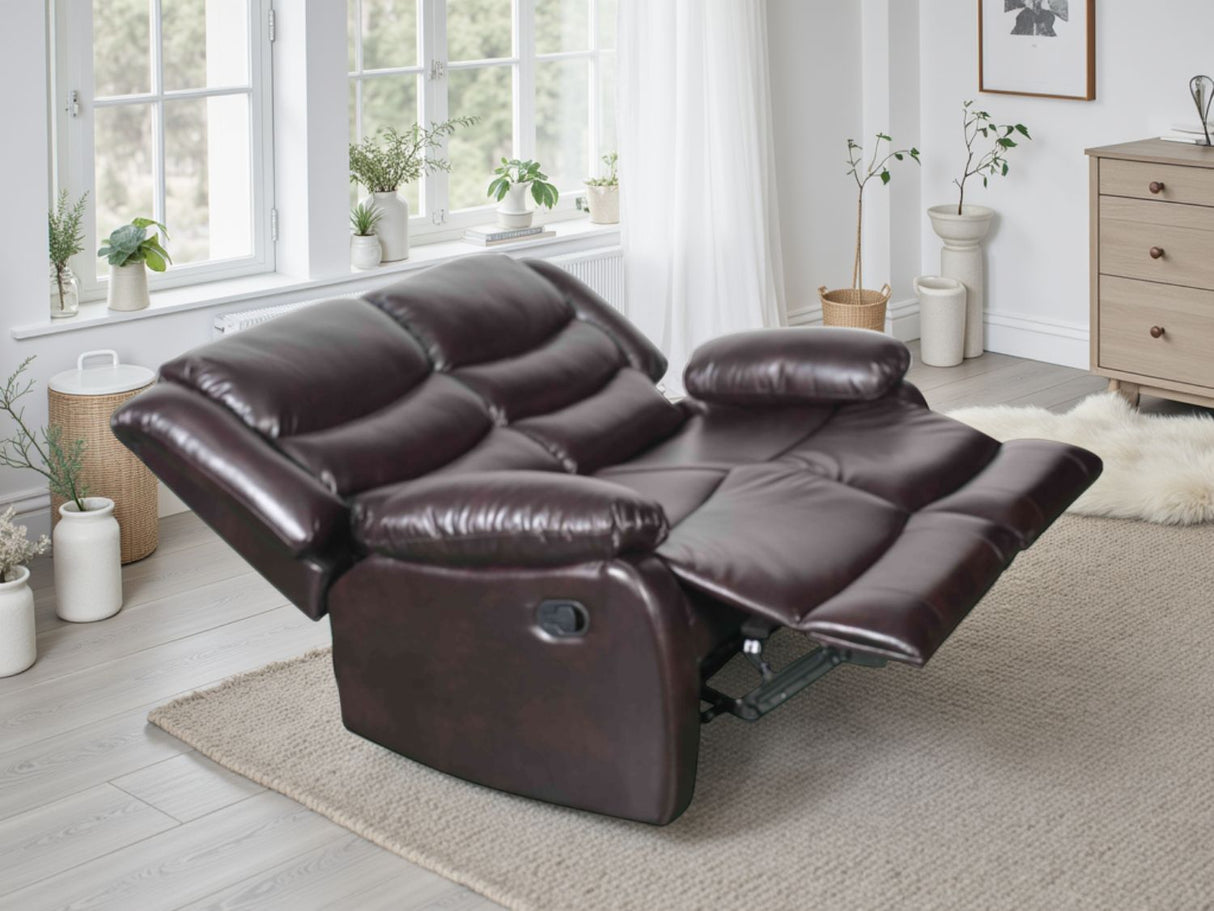 Brown Leather Effect 2 Seater Manual Recliner Sofa