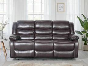Brown Leather Effect 3 Seater Manual Recliner Sofa