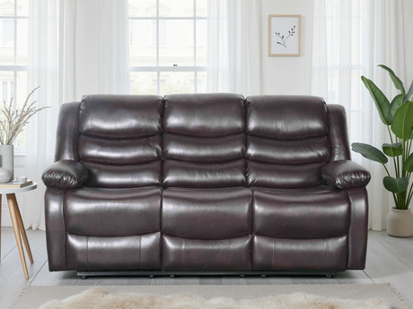 Brown Leather Effect 3 Seater Manual Recliner Sofa