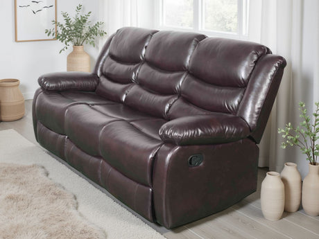 Brown Leather Effect 3 Seater Manual Recliner Sofa