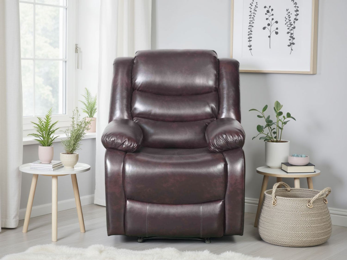 Brown Leather Effect Manual Recliner Armchair Padded Arms