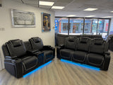 Madrid Leather Electric Recliner Sofa Set With Cupholders and Speakers – 3+2 Seater Sofa Set