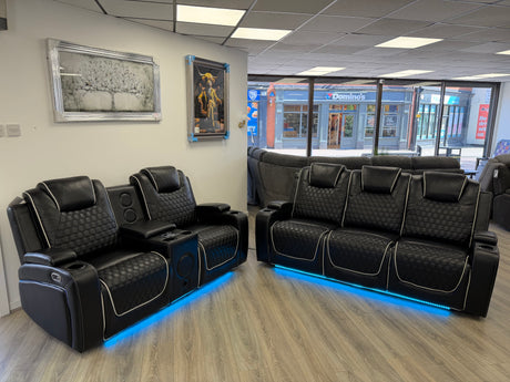 Madrid Leather Electric Recliner Sofa Set With Cupholders and Speakers – 3+2 Seater Sofa Set