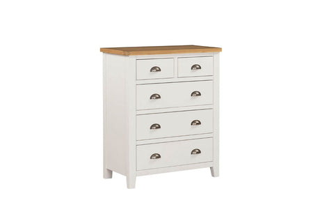 Cashmere Wooden Tall Chest of 5 Drawers Oak Top