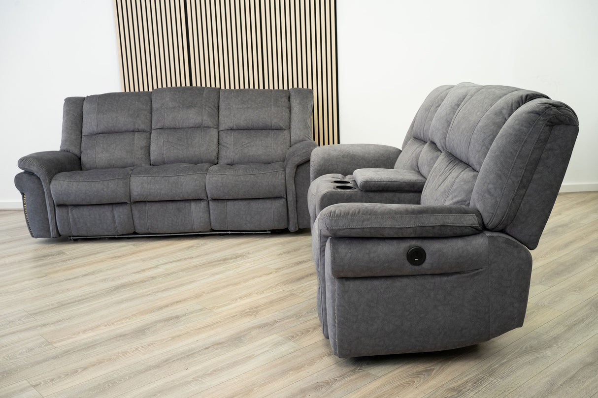 Berlin 3+2 Seater Recliner Set – Full Suite in Grey Microfibre