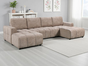 Beige Fabric Large U Shape Luxury Sofa Bed with Storage