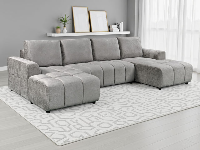 Grey Fabric Large U Shape Luxury Sofa Bed with Storage