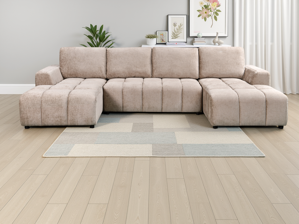 Shanghai Luxury Beige U Shape Corner Sofabed - Ready2Go Furniture