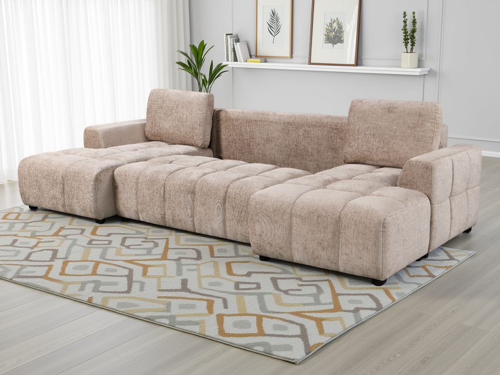 Shanghai Luxury Beige U Shape Corner Sofabed - Ready2Go Furniture