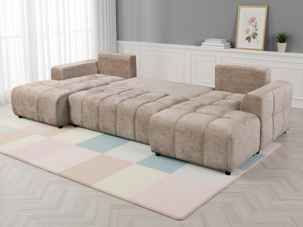 Shanghai Luxury Beige U Shape Corner Sofabed - Ready2Go Furniture