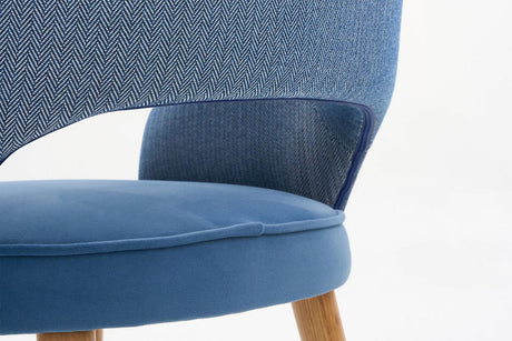 Blue Fabric Curved Back Dining Chair with Oak Legs