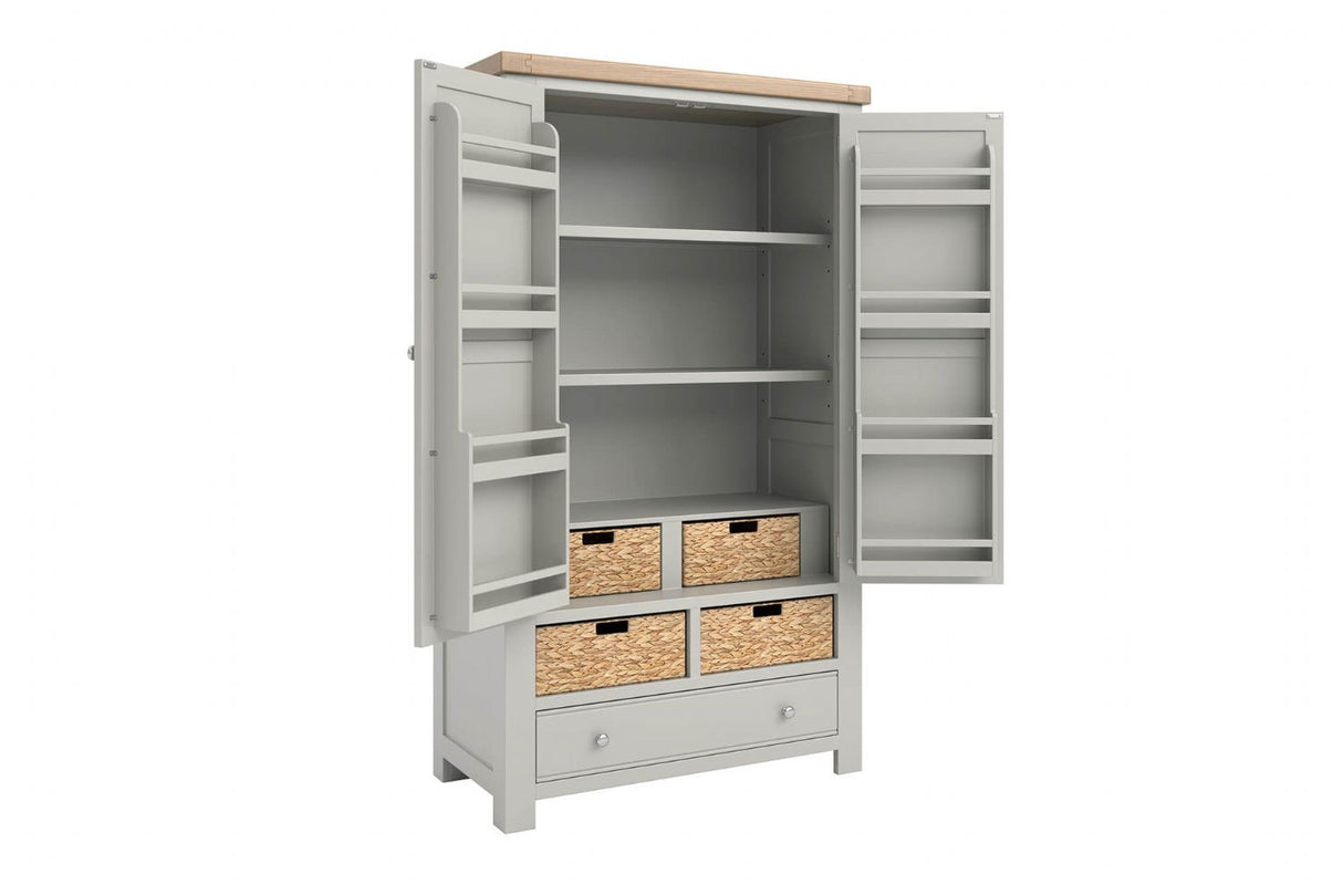 Taupe Wooden 2 Door 1 Drawer Full Length Larder with Baskets