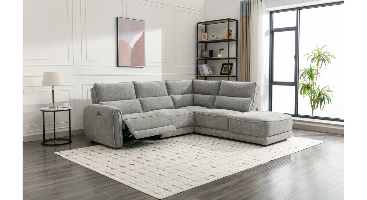 Ellie Chaise Lounge With Power Recliner Corner Sofa - Silver