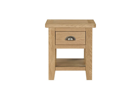 Natural Oak 1 Drawer Small Lamp Table with Shelf