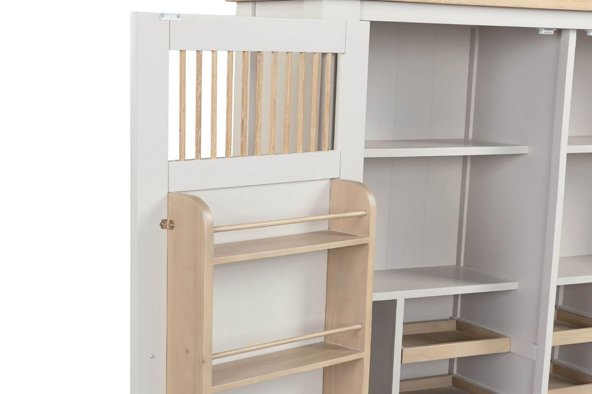 Taupe Wooden Larder Hutch Storage Washed Oak Top