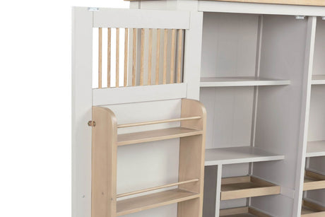 Taupe Wooden Larder Hutch Storage Washed Oak Top