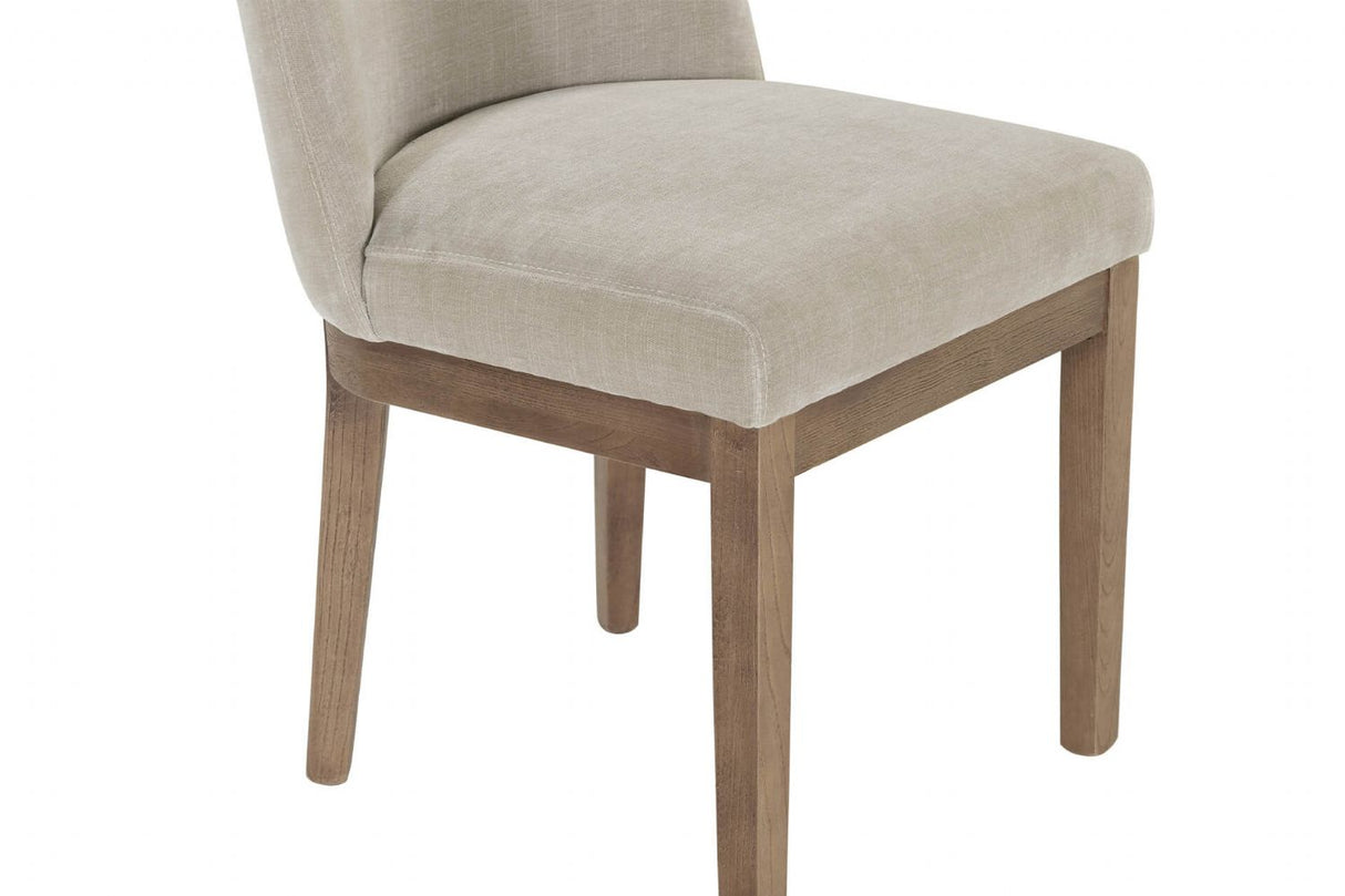 Latte Fabric Dining Chair with Solid Wooden Legs