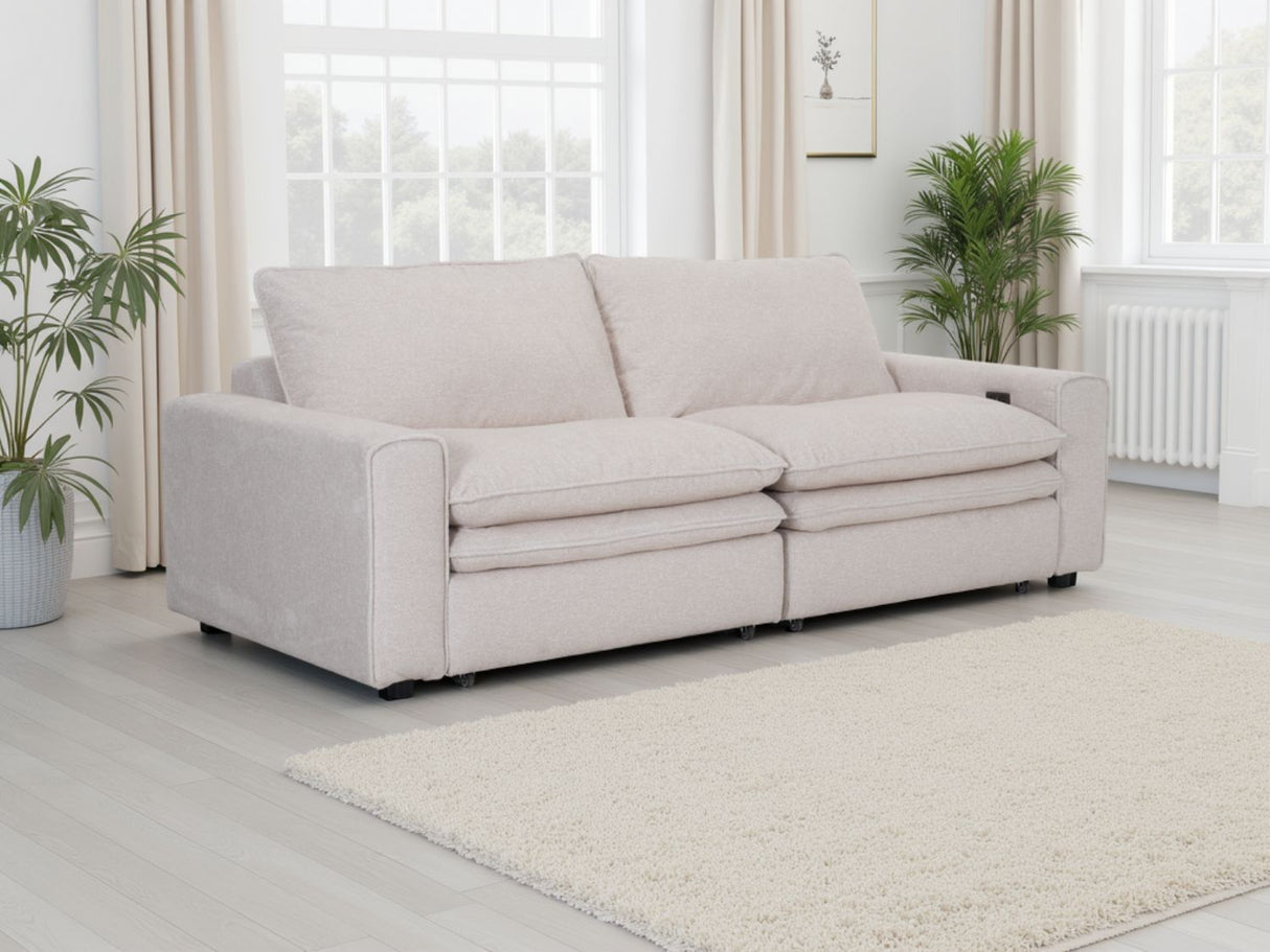 Cloud Beige Fabric 2 Seater Electric Recliner Sofa