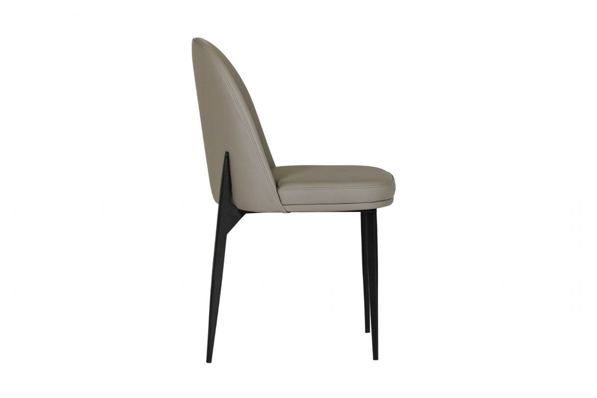 Grey Leather Curved Back Dining Chair Black Metal Legs