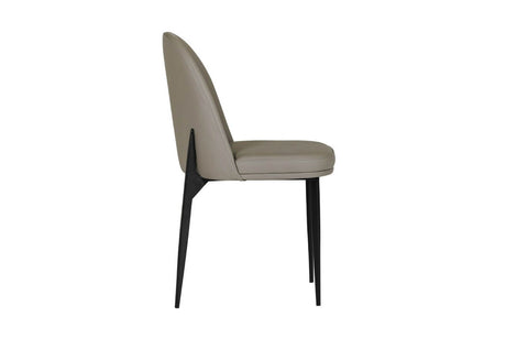 Grey Leather Curved Back Dining Chair Black Metal Legs