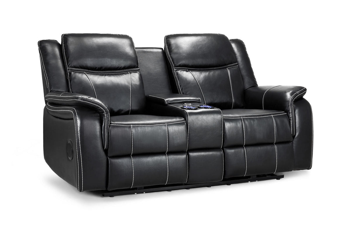Galaxy Tech Electric Recliner 2 Seater Black Leather