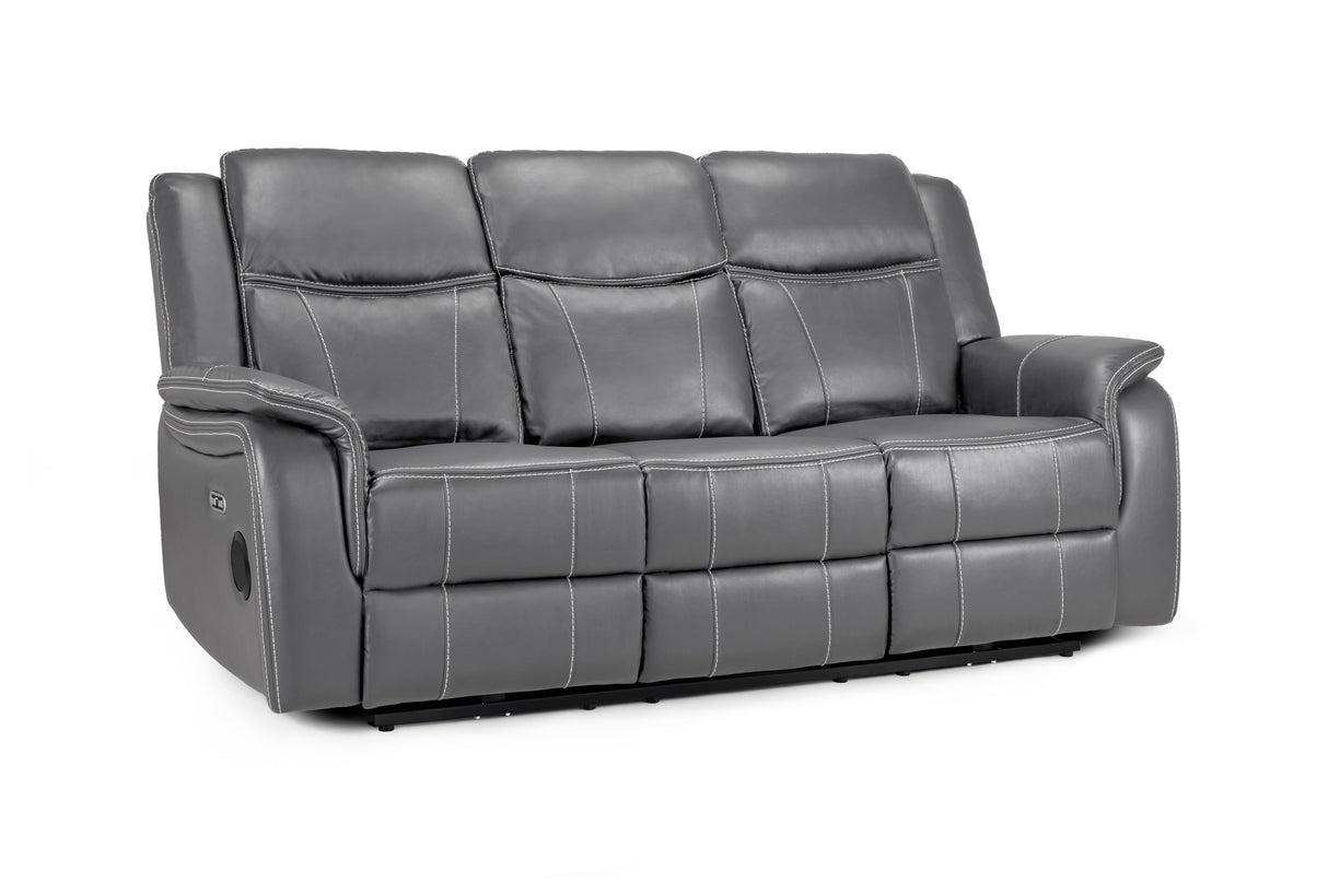 Galaxy Tech Electric Recliner 3 Seater Grey Leather - Ready2Go Furniture