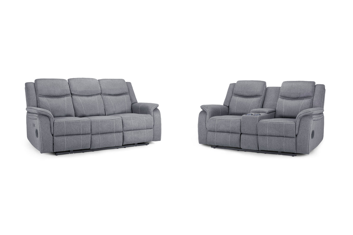 Galaxy Tech Electric Recliner Sofa Grey Fabric 3+2 Set