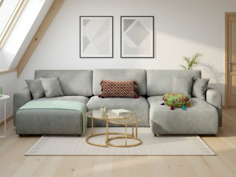 Grey Fabric Large U Shape Corner Sofa Bed with Storage