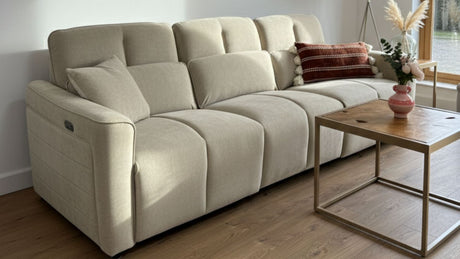 Beige Fabric 3 Seater Electric Recliner Sofa